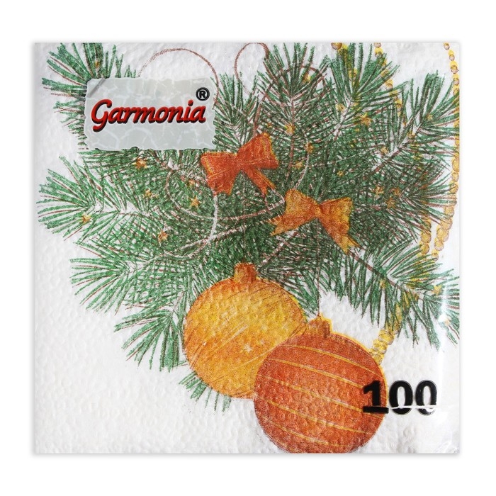 Новогодние салфетки бумажные Гармония цвета &laquo;Новогодний кант&raquo; 1 слой, 24х24, 100 шт.