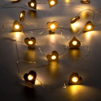 Гирлянда &laquo;Нить&raquo; 2 м роса с насадками &laquo;Сердце&raquo;, IP20, серебристая нить, 20 LED, батарейки ААх2 (нет в комплекте), свечение тёплое белое