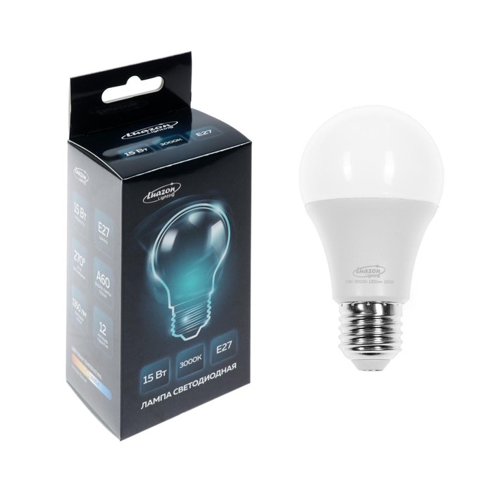 Лампа cветодиодная Luazon Lighting, A60, 15 Вт, E27, 1350 Лм, 3000 K, теплый белый