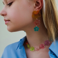 Колье &laquo;Лето&raquo; цветы, цветное в серебре, 44 см