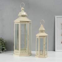 Подсвечник металл, стекло фонарик "Фес" белый с патиной набор 2 шт 35х13,5х11,8; 51х21х18 см Подсвечник металл, стекло фонарик "Фес" белый с патиной набор 2 шт 35х13,5х11,8; 51х21х18 см