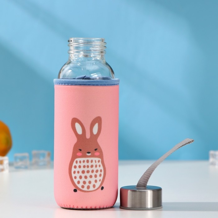 Бутылка для воды стеклянная в чехле &laquo;Весёлые зверята&raquo;, 300 мл, h=17 см, цвета МИКС