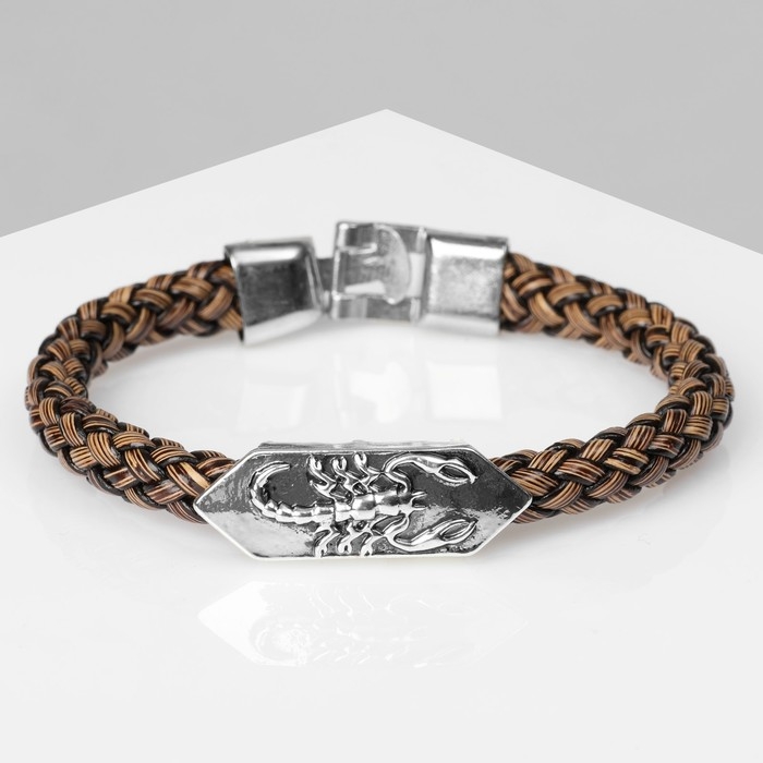 Браслет унисекс «Стиль» косичка, скорпион, цвет коричневый с чернёным серебром, 21,5 см Браслет унисекс «Стиль» косичка, скорпион, цвет коричневый с чернёным серебром, 21,5 см