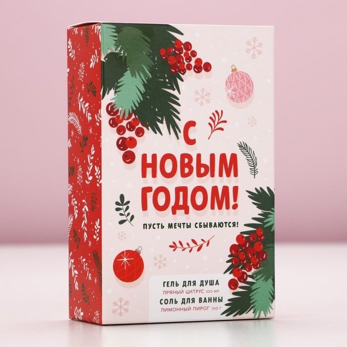 Подарочный набор косметики &laquo;С Новым Годом&raquo;, гель для душа 100 мл и соль для ванны 100 г, аромат пряного цитруса, ЧИСТОЕ СЧАСТЬЕ