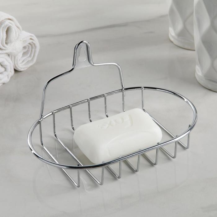 Мыльница подвесная овальная Доляна, 13.5&times;10.5&times;8 см, серебристая