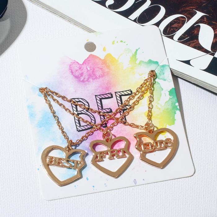 Кулоны &laquo;Неразлучники&raquo;, best friends, трио, цвет золото, 40 см