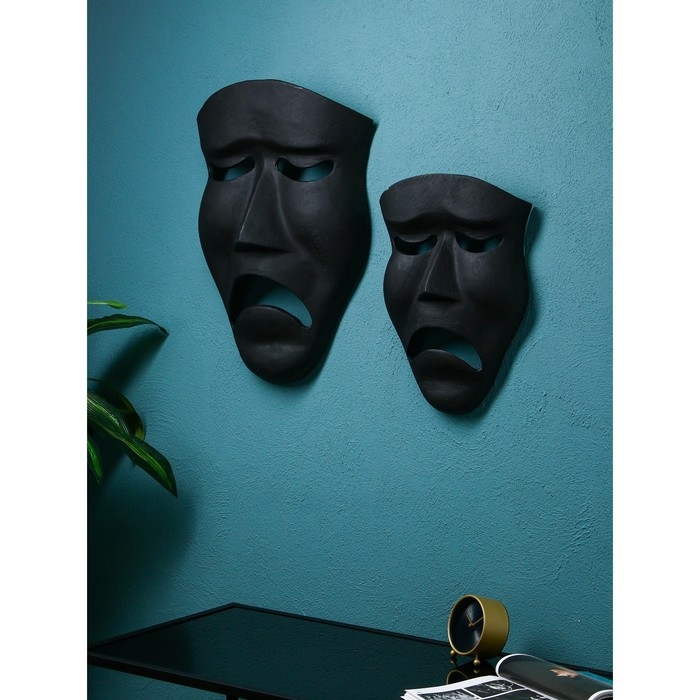 Набор настенных фигур &laquo;Маска грустная&raquo;, полистоун, 60 см, 2 шт, цвет чёрный матовый