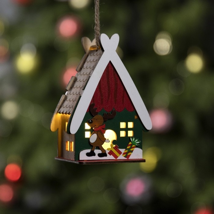 Ёлочная игрушка «Домик с оленем», от батареек, свечение тёплое белое Ёлочная игрушка «Домик с оленем», от батареек, свечение тёплое белое