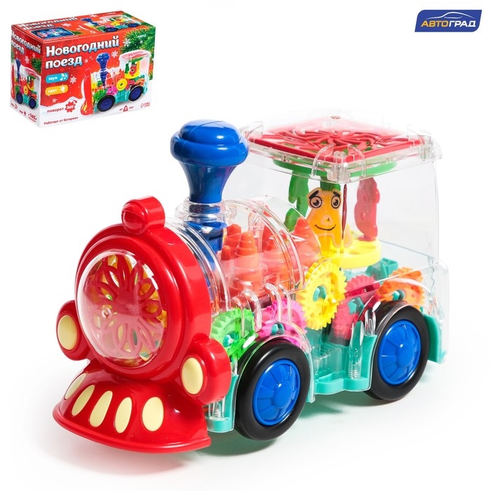 Паровоз &laquo;Новогодний поезд&raquo;, световые и звуковые эффекты, работает от батареек