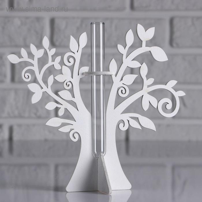 Кашпо деревянное 21×7.6×18.6 см с 1 колбой Кашпо деревянное 21×7.6×18.6 см с 1 колбой "Дерево", белый