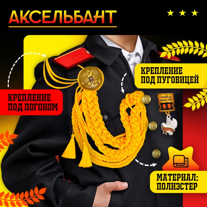 Карнавальный набор &laquo;На парад победы&raquo;: аксельбант, значок, цвет золотой