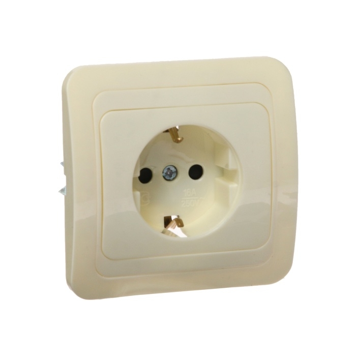 Розетка одноместная со шторкой Luazon Lighting "Орион", 16 А, скрытая, с з/к, бежевая