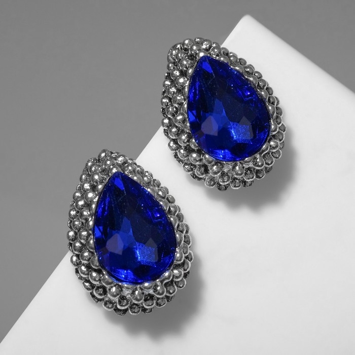 Серьги со стразами «Морское сияние», цвет синий в чернёном серебре Серьги со стразами «Морское сияние», цвет синий в чернёном серебре