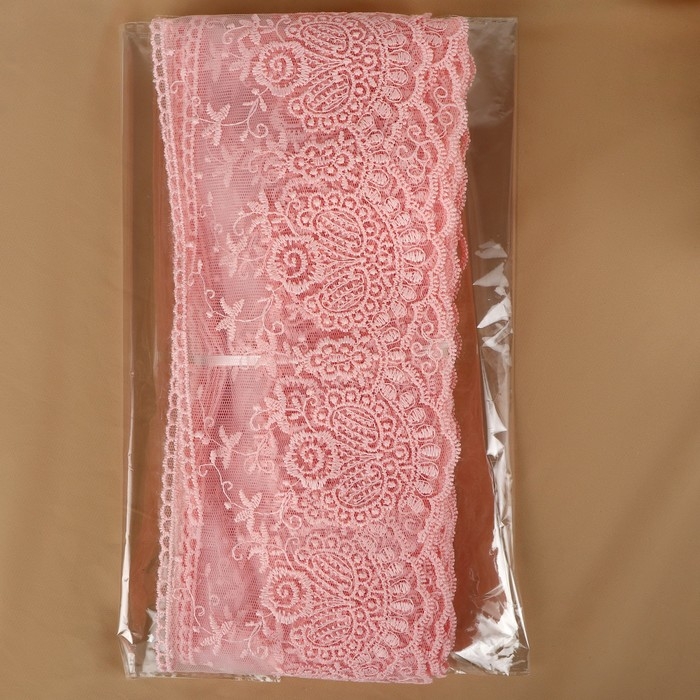 Кружево на сетке, 125 мм &times; 11 &plusmn; 1 м, цвет нежно-розовый