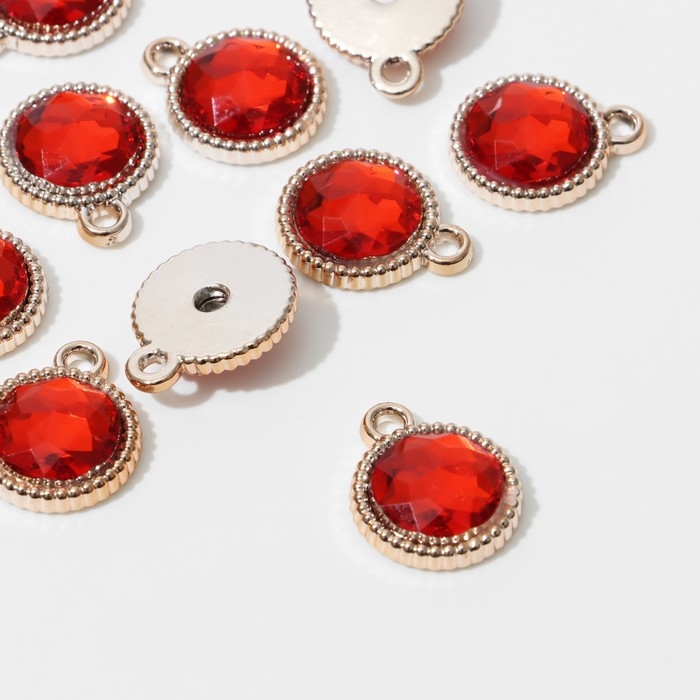 Концевик-подвеска &laquo;Круг&raquo; рифлёный 2&times;1,6&times;0,2 см, (набор 10 шт.), цвет красный в золоте