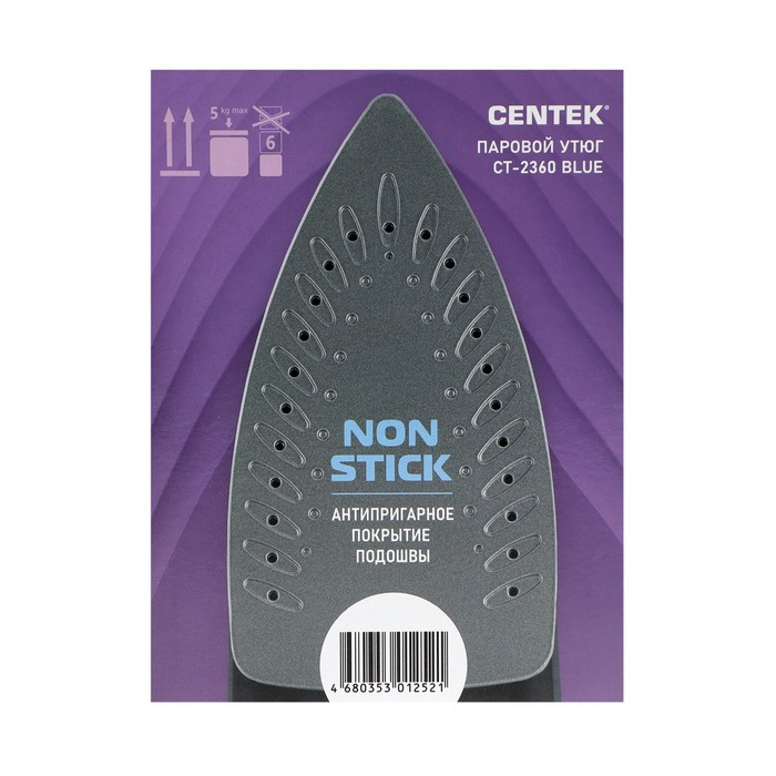 Утюг Centek CT-2360, 1600 Вт, антипригарная подошва, 200 мл, чёрно-синий Утюг Centek CT-2360, 1600 Вт, антипригарная подошва, 200 мл, чёрно-синий