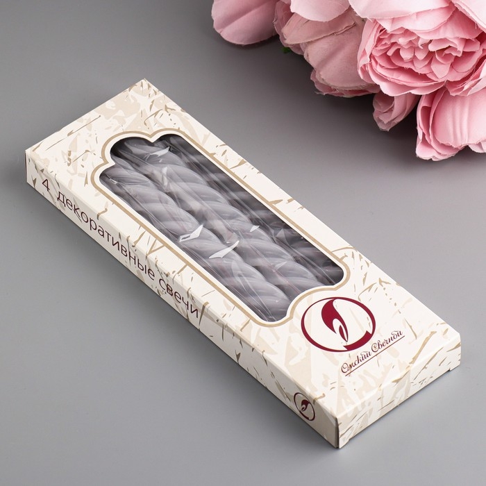 Набор свечей витых, 2,3х 24,5 см, 5 ч, 50 г, 4 штуки, серый