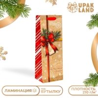 Новый год. Пакет подарочный новогодний под бутылку &laquo;Почта&raquo;, 13 x 36 x 10 см.