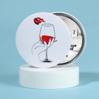 Зеркало карманное &laquo;WINE NOT&raquo;, d = 7,5 см, рисунок МИКС