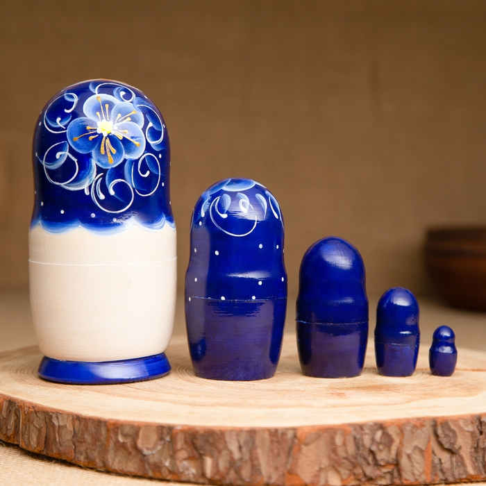 Матрёшка 5-ти кукольная Матрёшка 5-ти кукольная "Нина" синяя , 14-15см, ручная роспись.