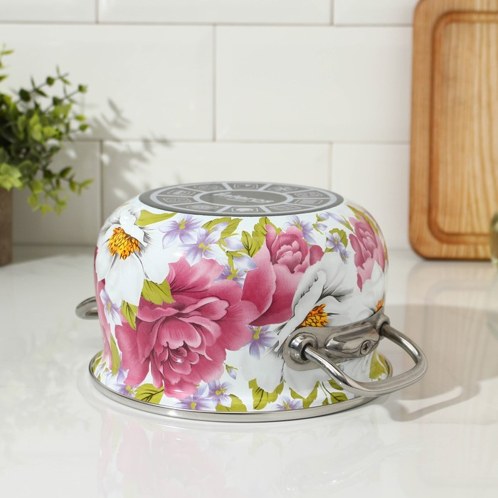 Кастрюля эмалированная &laquo;Пион&raquo;, 2.1 л, стеклянная крышка, индукция