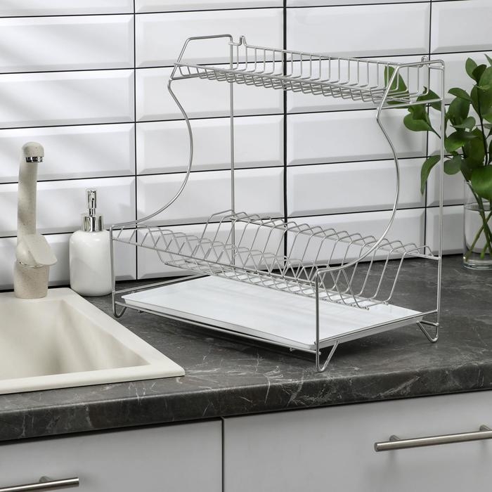 Сушилка для посуды с поддоном 2-х ярусная, настольно-настенная, 39,5&times;25&times;38 см, цвет хром