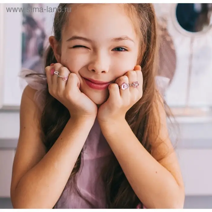 Кольцо детские Выбражулька &laquo;Романтика&raquo;, бело-розовое в серебре, фасовка 36 шт.