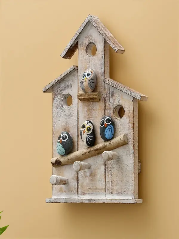 Вешалка "Скворечник с воробьями" дерево Албезия 20х5х35 см