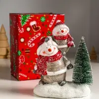 Сувенир керамика свет "Два снеговичка у ёлочки" 12х7,5х15,5 см