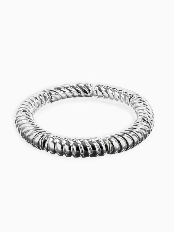 Браслет пластик на резинке "Стиль" резной, цвет серебро