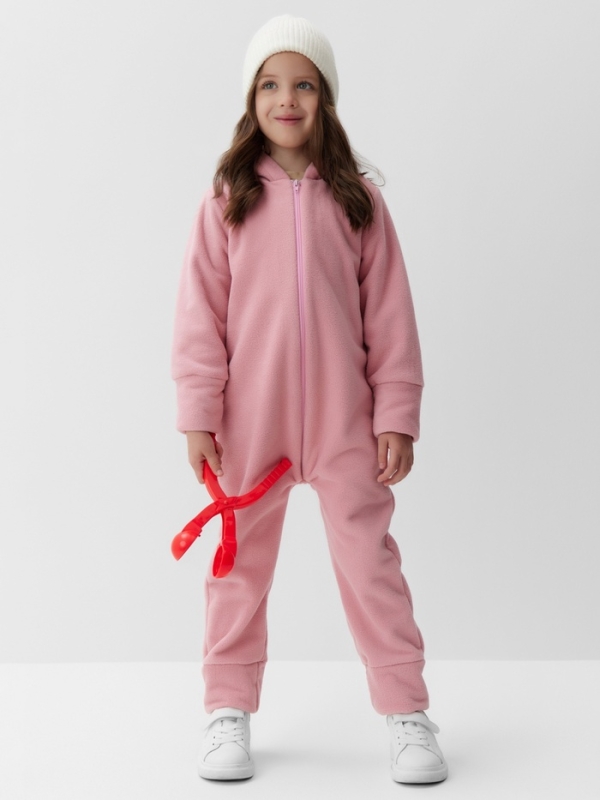 Комбинезон флисовый детский MINAKU: Fleece Soft, цвет розовый, рост 128 см