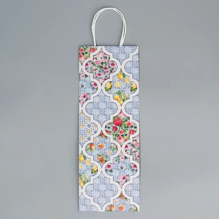 Пакет подарочный под бутылку, упаковка, &laquo;Праздничный&raquo;, белый крафт, 13 х 36 х 10 см