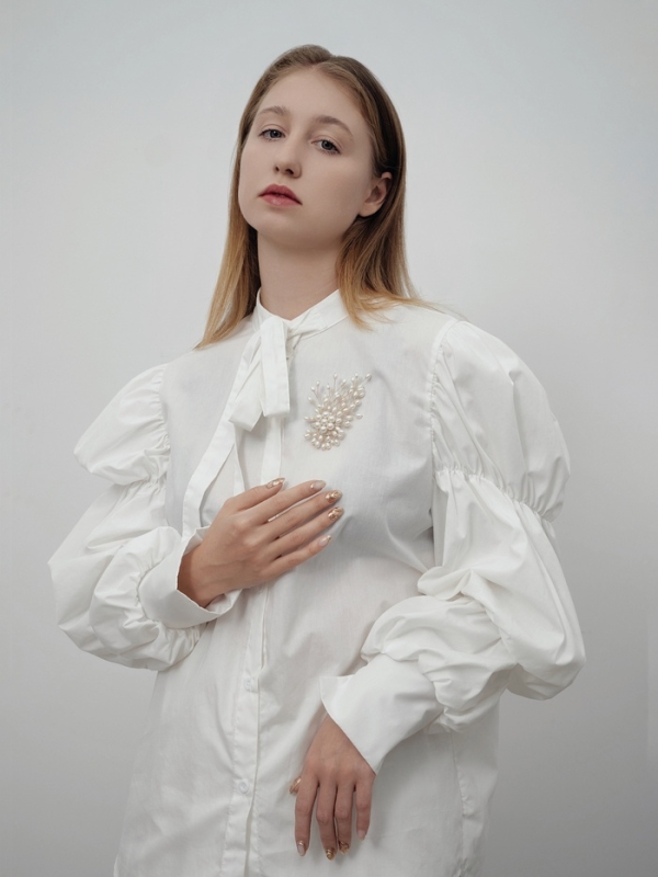 Брошь "Цветок" с жемчугом, цвет белый в золоте