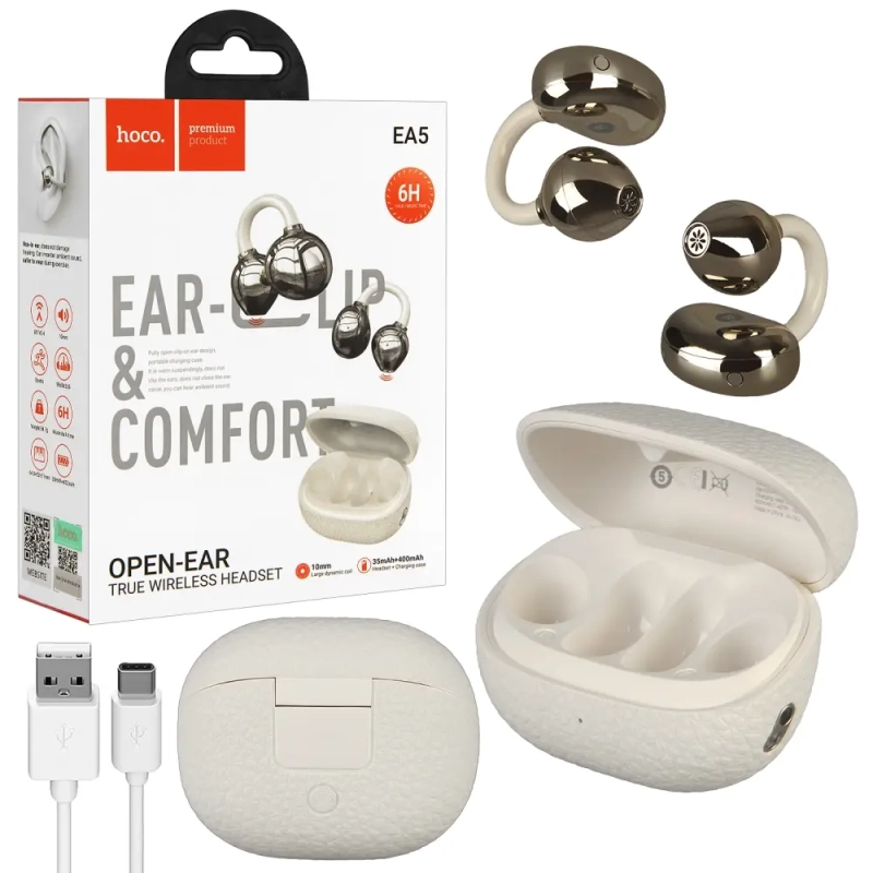 Гарнитура EA5 Bluetooth True Wireless Headset OPEN-EAR HOCO молочно-белая