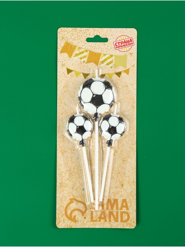 Набор свечей в торт "Футбольные мячи", 3 шт, на шпажке