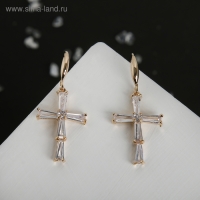 Серьги со стразами &laquo;Крестики искры&raquo; цвет белый в золоте