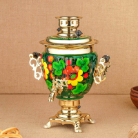 Набор &laquo;Маки на зелёном&raquo;, жёлудь, 3 предмета, самовар 3 л, заварочный чайник 0,7 л, поднос