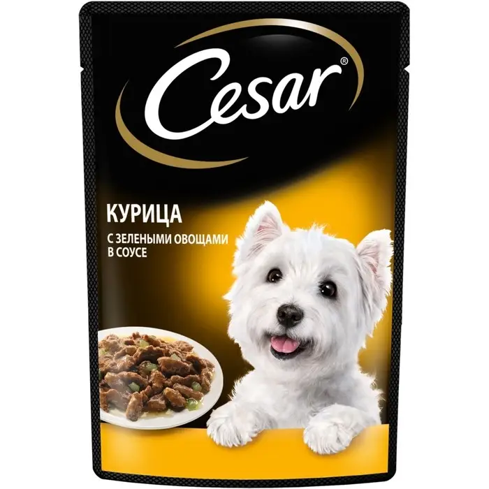 Влажный корм Cesar для собак, курица/зеленые овощами, пауч,  85 г