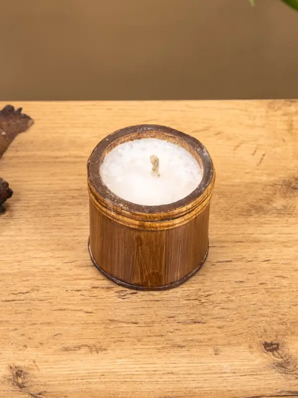 Свеча в бамбуке, 7х7х6 см, 100 мл, цв. бежевый