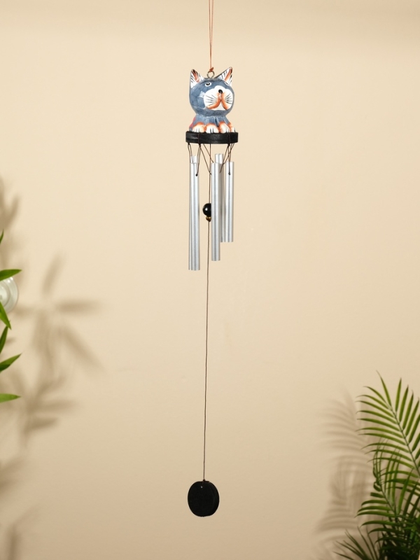 Музыка ветра "Кот" дерево, алюминий 8х8х80 см, МИКС