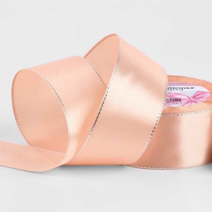 Лента атласная «Серебряные нити», 40 мм × 23 ± 1 м, цвет розовое золото 1007 Лента атласная «Серебряные нити», 40 мм × 23 ± 1 м, цвет розовое золото 1007