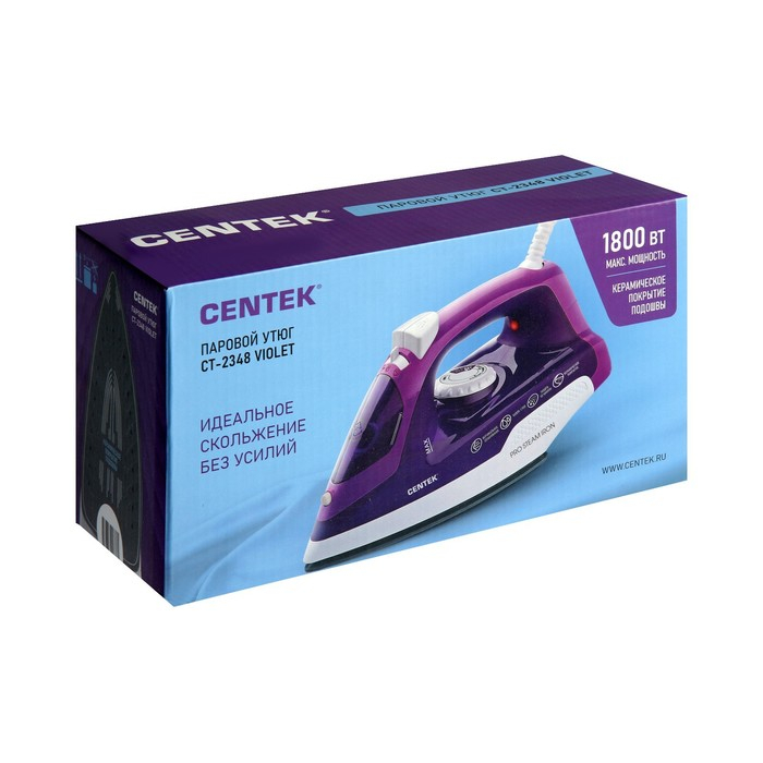 Утюг Centek CT-2348, 1300-1800 Вт, керамическая подошва, 200 мл, фиолетовый Утюг Centek CT-2348, 1300-1800 Вт, керамическая подошва, 200 мл, фиолетовый