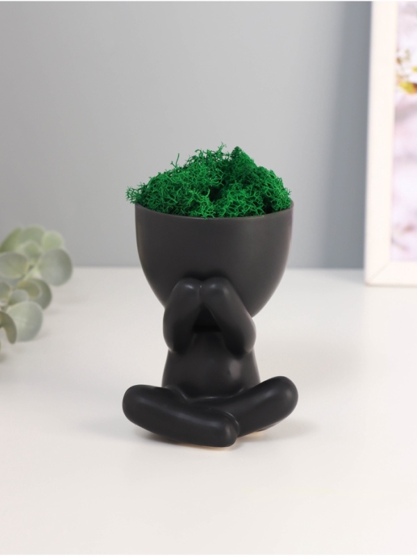 Кашпо керамика "Мистер Грин" любитель тишины 10*7,5*8 см черный