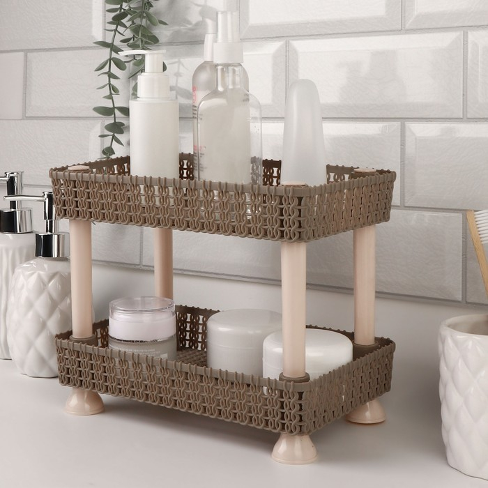 Органайзер для хранения маникюрных/косметических принадлежностей, двухуровневый, 24 &times; 20 &times; 15 см, цвет коричневый/бежевый