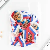 Значок закатной с лентой &laquo;Герб&raquo;, триколор, d=56 мм