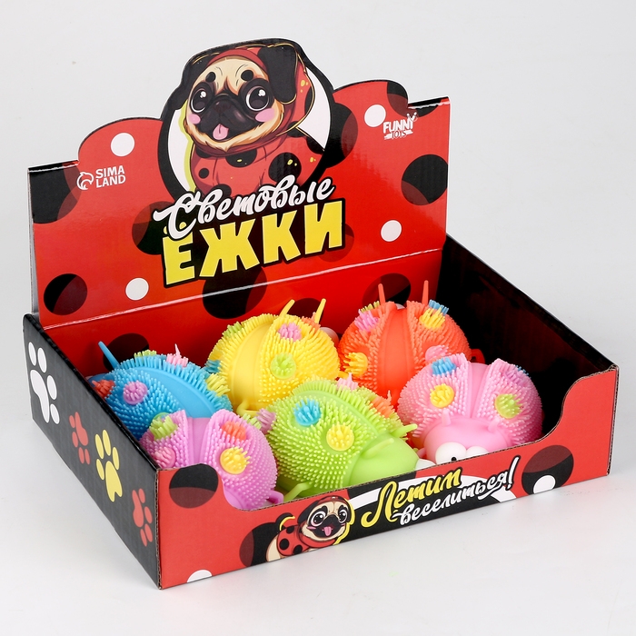 Мяч детский резиновый ёжка световой &laquo;Божья коровка&raquo;, цвета МИКС , в шоубоксе