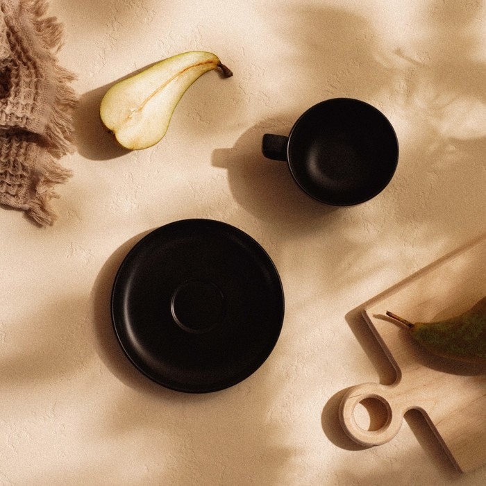 Чайная пара фарфоровая SL Home &laquo;Дарк&raquo;, 2 предмета: чашка 300 мл, блюдце d=16,5 см, цвет чёрный