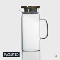 Кувшин для воды Magistro &laquo;Богема&raquo;, 1 л, 13&times;9&times;23 см, с металлической крышкой, стекло, прозрачный, золотой