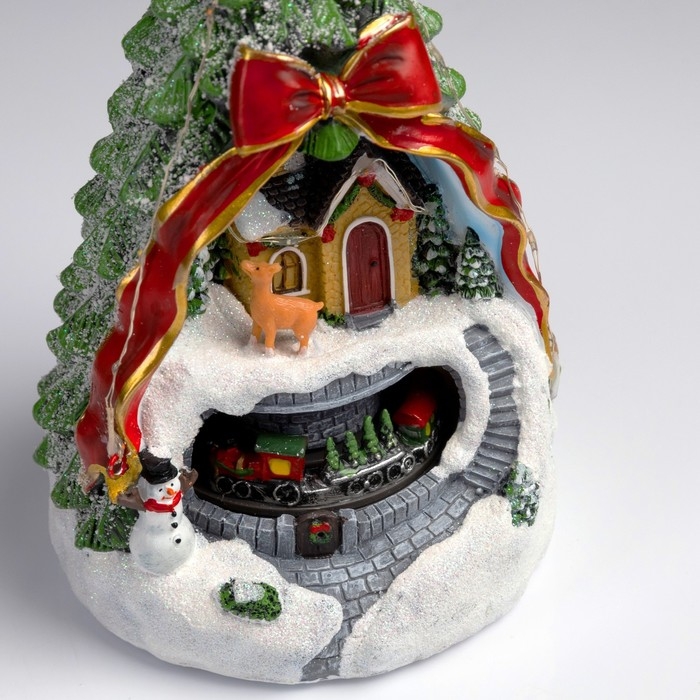 Светодиодная фигура &laquo;Поезд и оленёнок&raquo; 26 &times; 14 &times; 14 см, полистоун, батарейки АААх2 (не в комплекте), свечение мульти