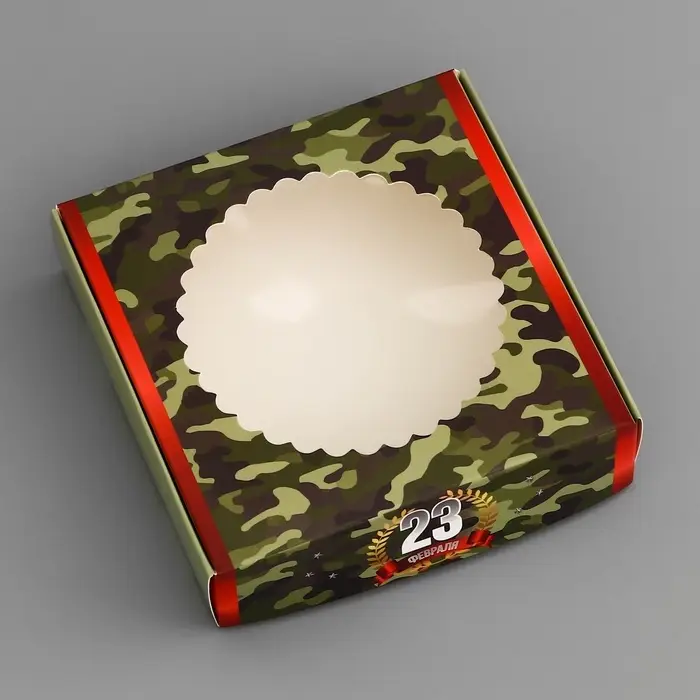 Коробка подарочная сборная с окном, упаковка, &laquo;С 23 Февраля&raquo;, 11.5&times;11.5&times;3 см